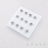 12PCS OF MULTI CZ HOLLOW HEART GEM PAVED 316L SURGICAL STEEL L SHAPE STUD BOX
